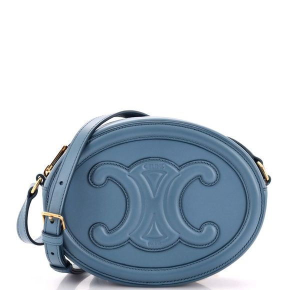 Celine Handbags - Celine Triomphe Oval Crossbody Bag Leather Blue